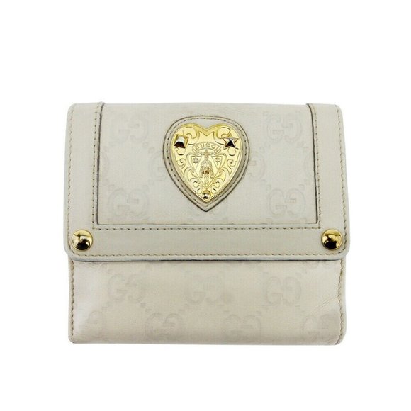 GUCCI W Wallet Gucci Mae Beige Gray Gray Leather Authentic - Picture 1 of 9